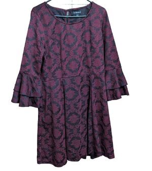My Michelle Knee Dress Women's 2XL Feminine Layered Flare Sleeve Black Wine